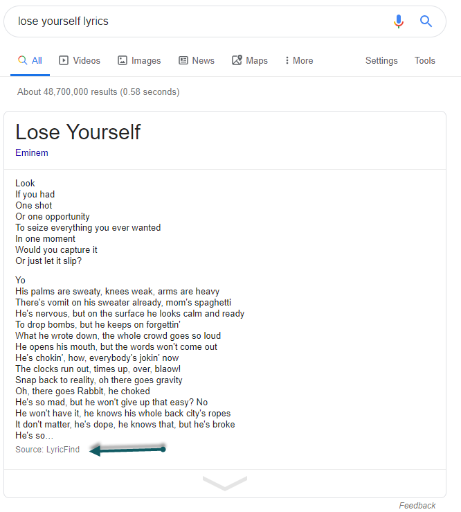 מילות השיר Lose Yourself של Eminem